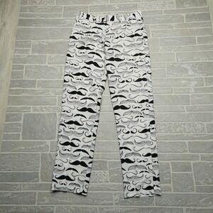 OPPOSuits Pants Size 34x34 White Black Handlebar Mustache Allover Print
